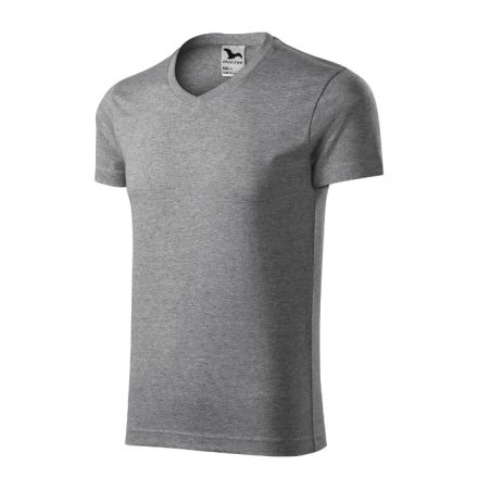 Slim Fit V-neck póló férfi sötétszürke melírozott M