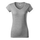 Fit V-neck póló női sötétszürke melírozott XS